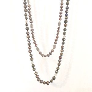 Set of 2 pearl, grey moonstone Necklaces